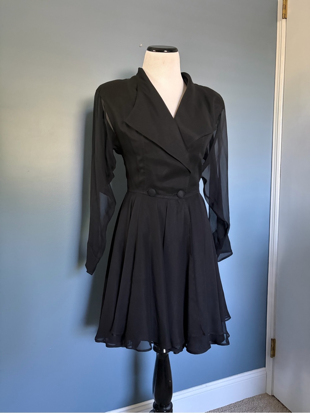 Vintage Where’s the Romance 100% Silk Black Long Sleeve Wrap Dress.